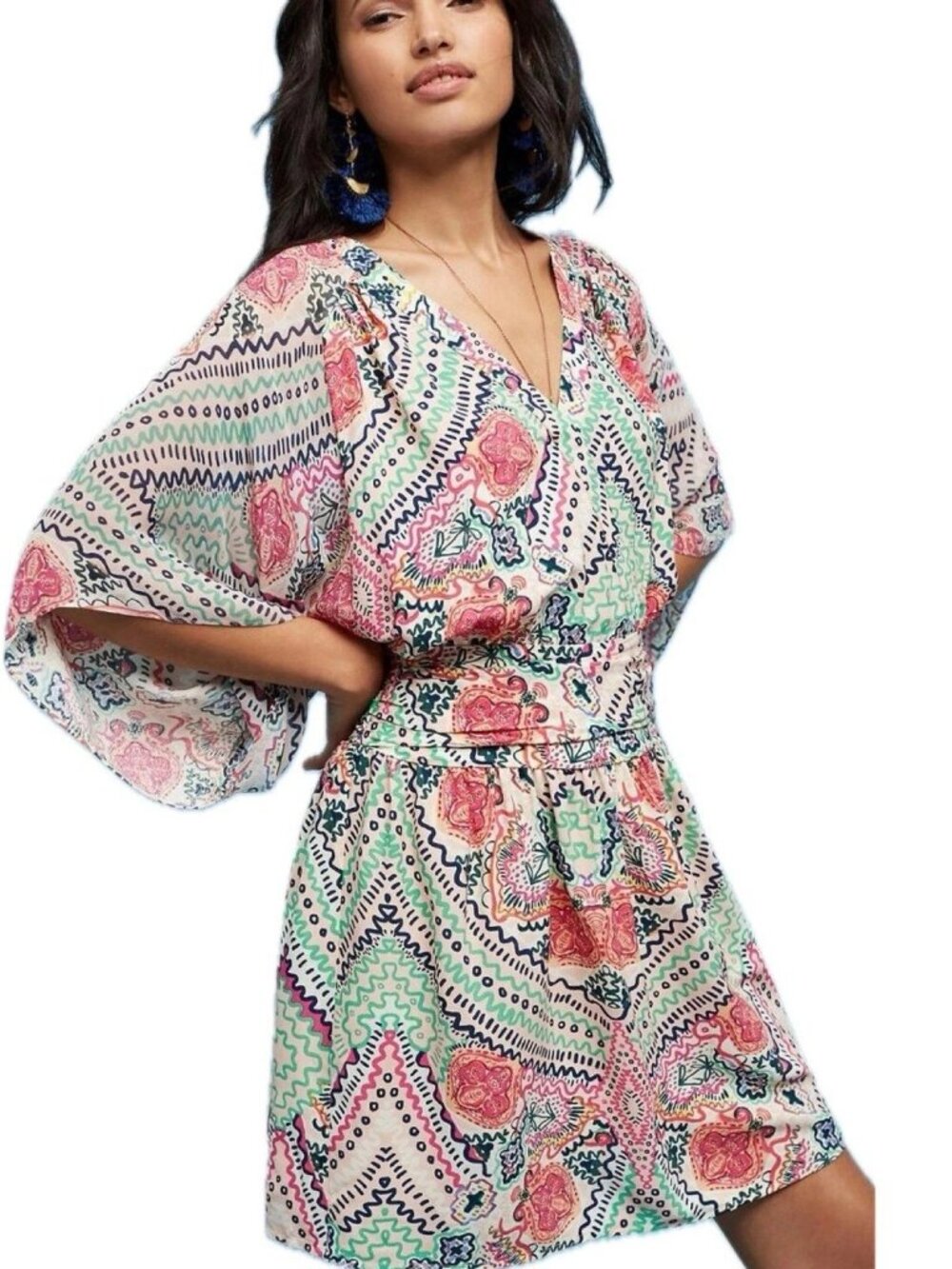 Anthropologie × Maeve Siya Kimono Sleeve Dress Open Button Back Boho Feminine 2